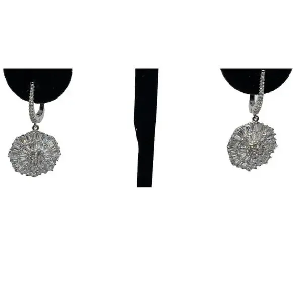 Sterling Silver Earrings Baguette CZ Hexagon Stunning Women's Fashion Chic NEW - Picture 4 of 6